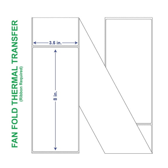 3-1/2" x 8" General Use Fan Fold Labels, w/ Perf Thermal Transfer Labels, Perforated, 970 per Stack (3 Stack per Carton)