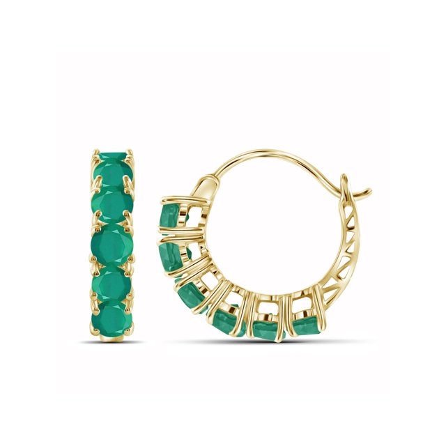 3 1/3 Carat T.G.W. Emerald 14kt Gold Over Silver Hoop Earrings
