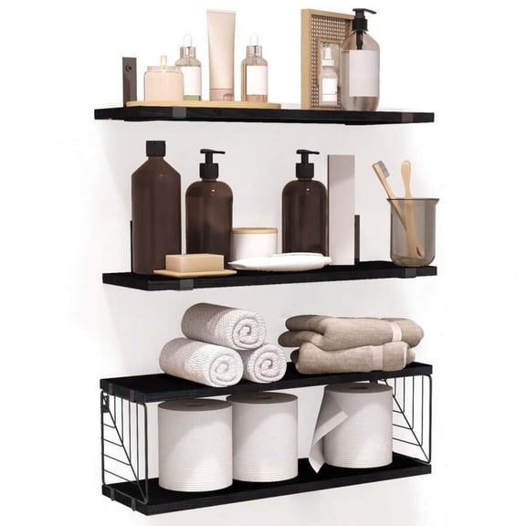 3+1/4+1 Tier Bathroom Floating Shelves - 15.8in Farmhouse Rustic Wood Shelves, Over Toilet Organizer & Wall Decor for Bathroom, Living Room, Bedroom, Kitchen