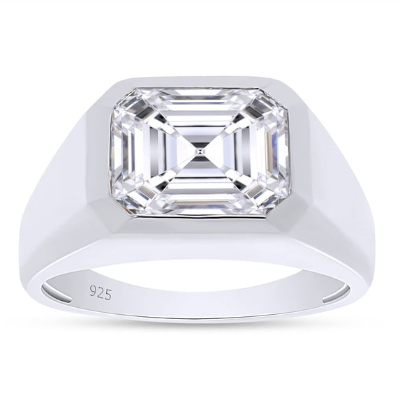 3 1/4 Carat 10x8MM Emerald Cut Lab Created Moissanite Diamond Signet Wedding Band Ring For Men In 14K White Gold Over Sterling Silver (G-H Color,VVS1 Clarity,3.25 Ctw)-7.5