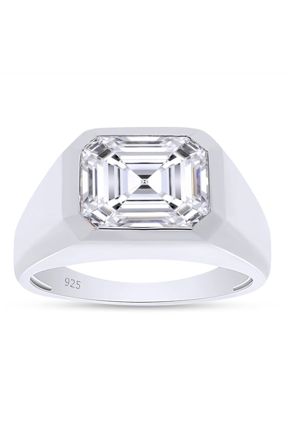 3 1/4 Carat 10x8MM Emerald Cut Lab Created Moissanite Diamond Signet Wedding Band Ring For Men In 14K White Gold Over Sterling Silver (G-H Color,VVS1 Clarity,3.25 Ctw)-6