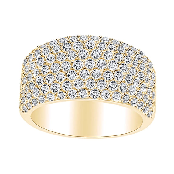 AFFY 3 1/4 Carat Round White Natural Diamond Cluster Anniversary Wedding Band Ring 14k Solid Yellow Gold (3.25 Cttw) Ring Size-7