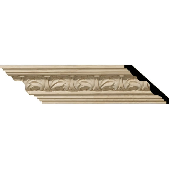 3 1/4"H x 3 5/8"P x 5"F x 94 1/2"L Acanthus Leaf Carved Wood Crown Moulding, Maple