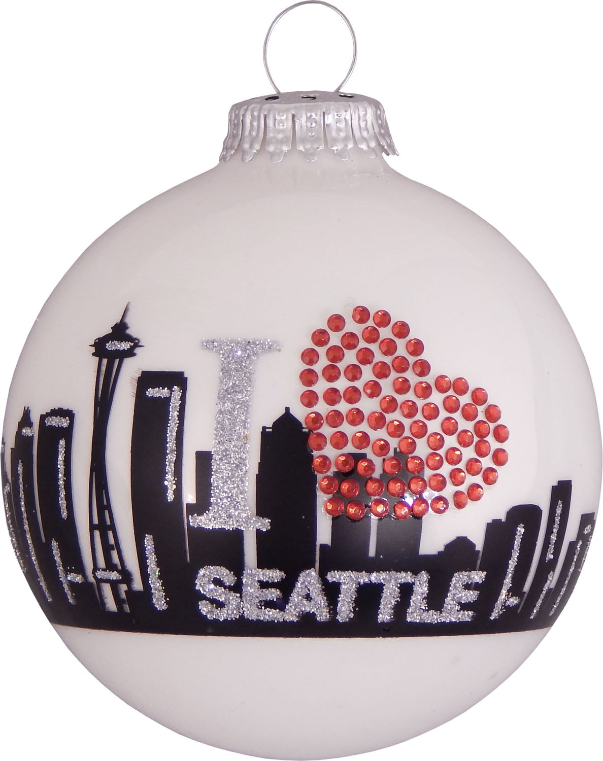 3 1/4" "I Love Seattle" City Skyline Glass Ball Christmas Ornament by Christmas by Krebs