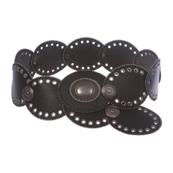 3 1/4" Wide Boho Oval Disc Concho Leather Disk Link Fashion Belt