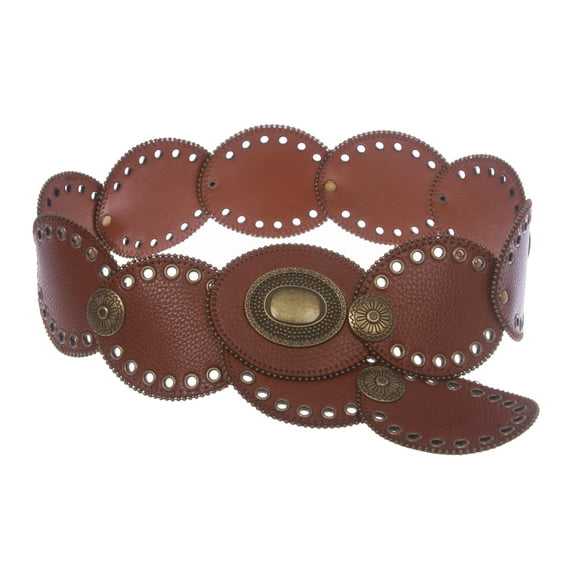 3 1/4" Wide Boho Oval Disc Concho Leather Disk Link Fashion Belt