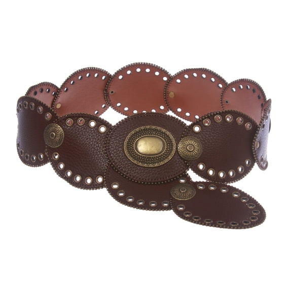 3 1/4" Wide Boho Oval Disc Concho Leather Disk Link Fashion Belt