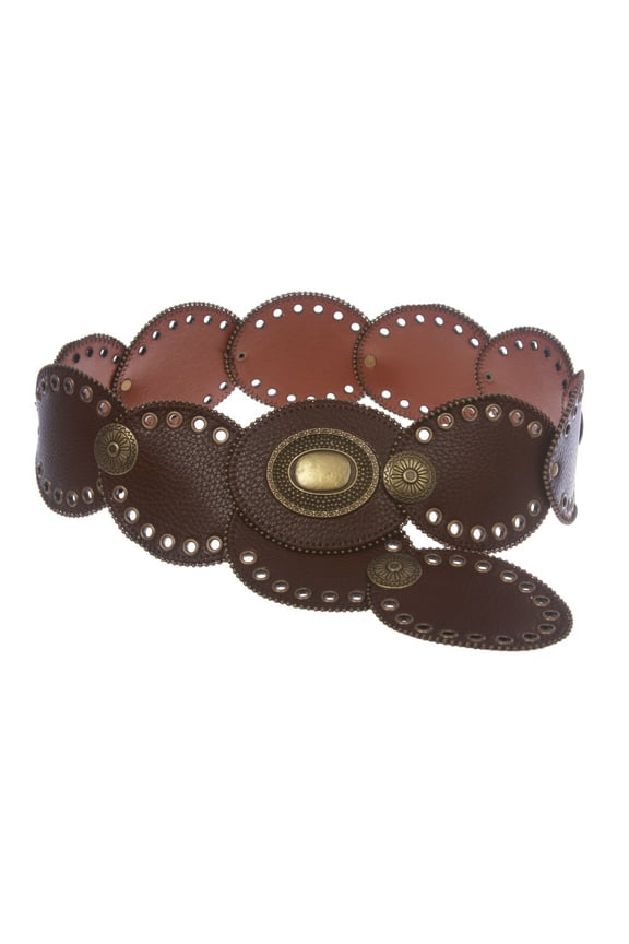 3 1/4" Wide Boho Oval Disc Concho Leather Disk Link Fashion Belt