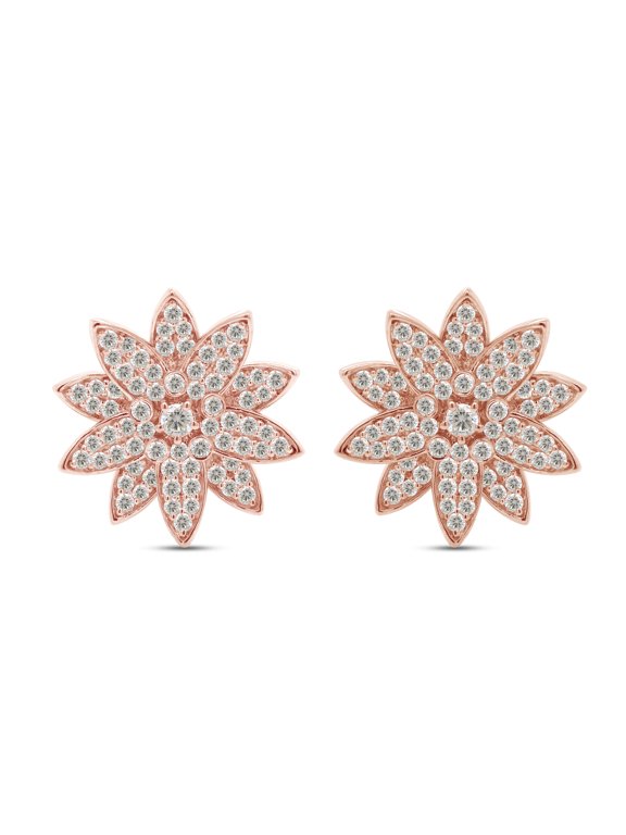 3 1/4 ct.t.w 3.5MM Center Round Cut Lab Created Moissanite Diamond Floral Cluster Flower Stud Earrings For Women In 10K Solid Rose Gold (E-F Color, VVS1 Clarity, 3.25 Cttw)