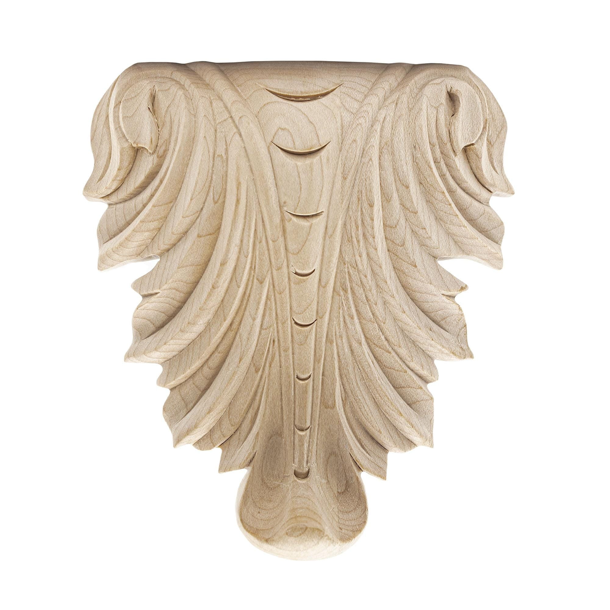 Hand Carved Unfinished Maple Wood Acanthus Onlay Applique