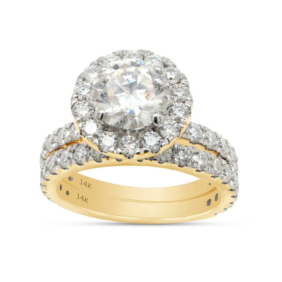 AFFY 3.20CT Center 7.5MM Moissanite Diamond Halo Engagement Bridal Ring Set For Women in 14K Solid Yellow Gold-6.5