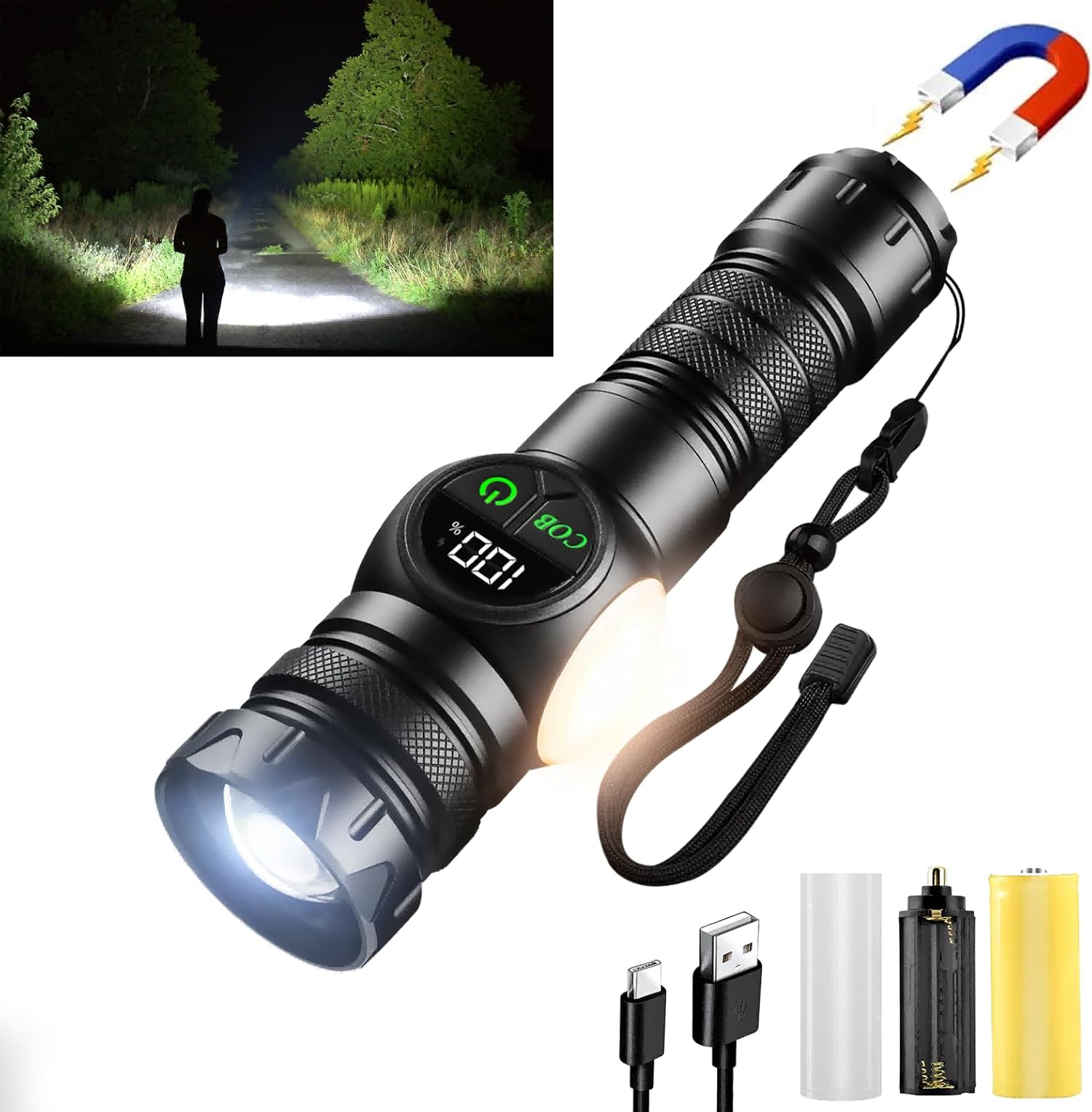 3 in 1 5000mAh Rechargeable Flashlight USB 5000 Lumens Outdoor Cob ...
