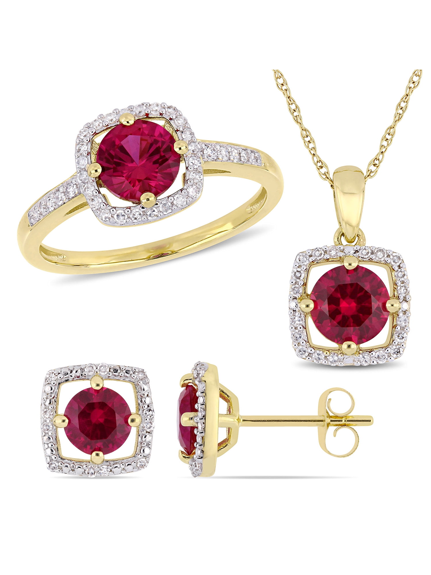 31/6 Carat T.G.W. Created Ruby and 1/3 Carat T.W. Diamond 10k Yellow