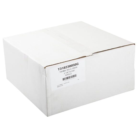 3 1/8 Inches x 230 Feet Green Thermal Register Rolls with 7/16 Inch ID , 1 Ply, Case of 50