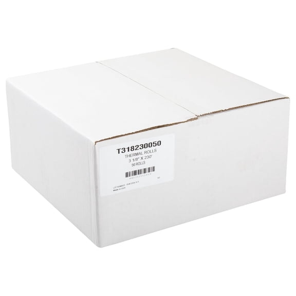 3 1/8 Inches x 230 Feet White Thermal Register Rolls with 7/16 Inch ID , Case of 50