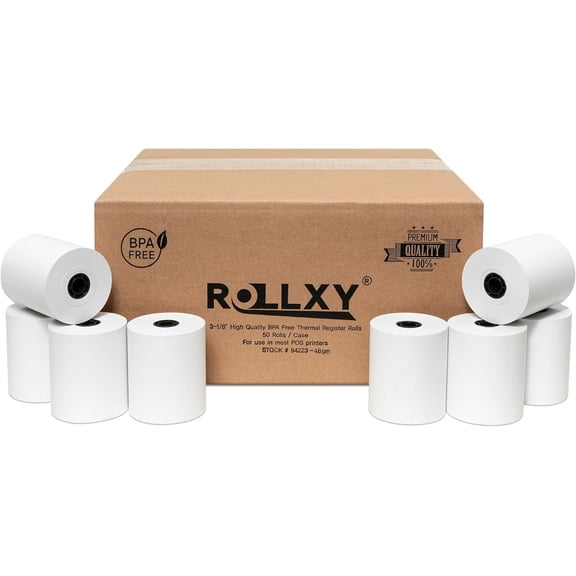 3-1/8 X 230 Thermal Paper Compatible with Star CT-S300 Tsp100 BPA Free 50 Rolls by Rollxy (48gm Thickness)