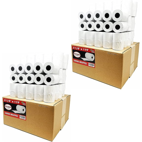 3 1/8 x 119 thermal paper roll (2 Cases - 100 Rolls) First Data FD100 200 300 CT-S810 BPA Free Thermal Paper Rolls BuyRegisterRolls.