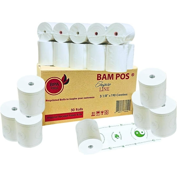 3 1/8 x 190 Thermal Receipt Paper Rolls (30 Rolls) Compatible with Most POS Systems and Receipt Printers Pre Printed Inspirational Quotes on Back for a Positive Customer Experience