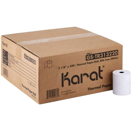 [3 1/8" x 220' - 50 Rolls] Karat BPA-Free Thermal Paper Rolls - Receipt Paper for POS, Credit Card & Cash Register - Clear & Fine Print
