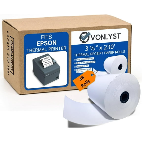 Vonlyst 3 1/8 x 230 Thermal Paper Receipt Roll for Epson Printer (Pack 48 rolls)