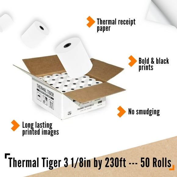 3 1/8 x 230 Thermal Paper Rolls for Cash Registers and POS Credit Machines, 50 Rolls