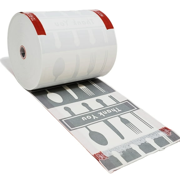 3 1/8 x 230 thermal Paper 50 BPA Free Coreless Rolls with Restaurant Style design of spoon and forks (Pre-Printed)