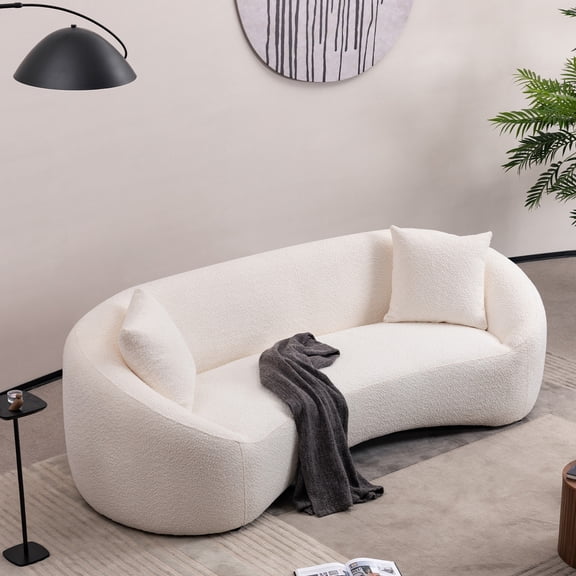 3+1, 93.31" Minimalist Curved Sofa, 3 Seater, White Boucle Fleece Upholstered Sofa, Tight Curved Back Cloud Couch for Living Room Apartment Office, White
