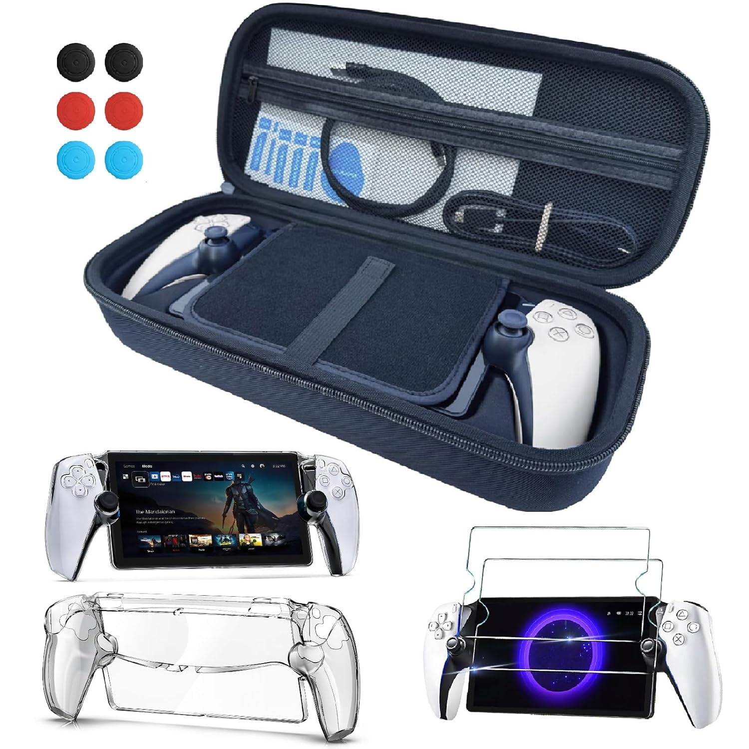 3 in 1 Accessories Set for PlayStation Portal Carrying Case for PS5 Portal and Hard PC Clear Cover Case with 2 Screen Protector Tempered Glasses 4