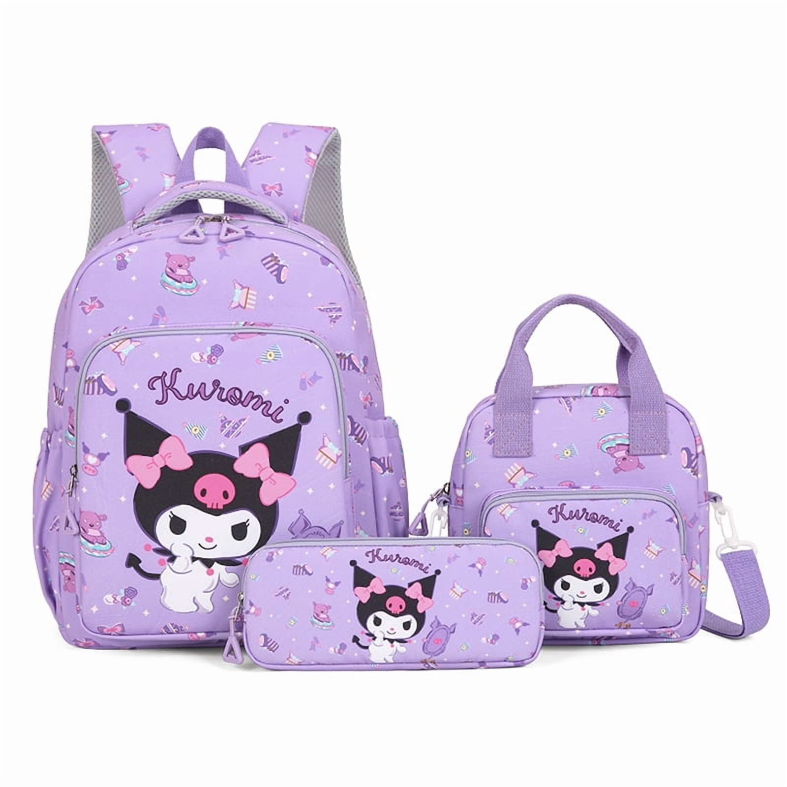 E-youth Kawaii Cat School Backpack With Lunch Box - Japanese Korean Style Canvas Bag For Girls & Women