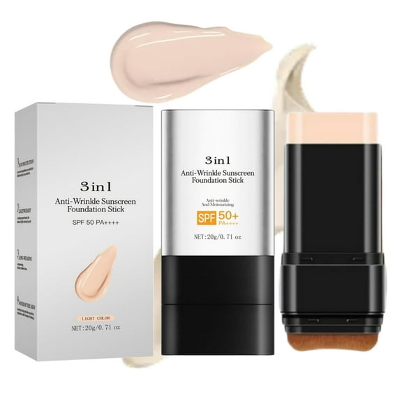 3 In 1 Anti-Wrinkle Foundation Stick, Korean Hydrating Lightweight Flawless Eraser Foundation Stick with Brush, Hydrating Lightweight Multi-Use Foundation Stick With Brush