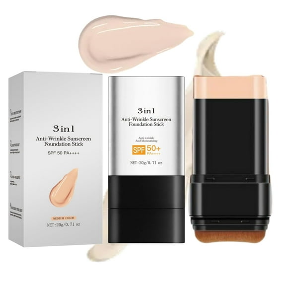 3 In 1 Anti-Wrinkle Foundation Stick, Korean Hydrating Lightweight Flawless Eraser Foundation Stick with Brush, Hydrating Lightweight Multi-Use Foundation Stick With Brush