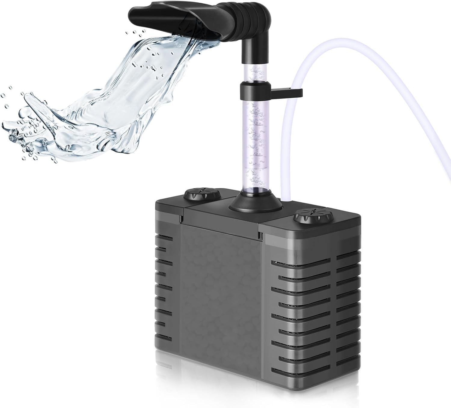 3 in 1 Aquarium Internal Filter, Submersible Power Filter with 130 GPH Water Pump, Built-in Triple Filtration System Featuring Air Stone, Sponge and Ceramic Balls for 5-30 Gallon Fish Tank