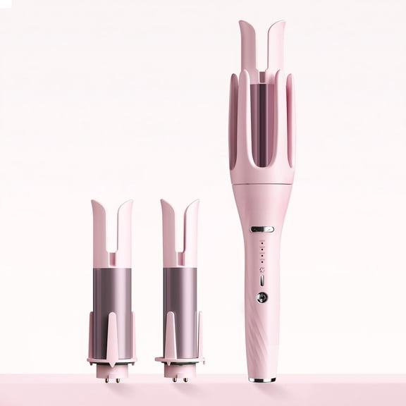 3 in 1 Automatic Curling Iron, Hair Curlers with 3 Curling Barrels (1" - 1.25" - 1.5"), Rotating Curling Iron with 3 Temp, 2-Way Rotation, 10S Fast Heating, Anti-Scald, Dual Voltage, Pink