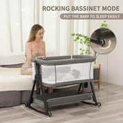 MEICHYUN Baby Bassinet,Wfith Storage Basket, Foldable,7 Stall Height Adjustment, for Babies Aged 0-6 Months, Gray