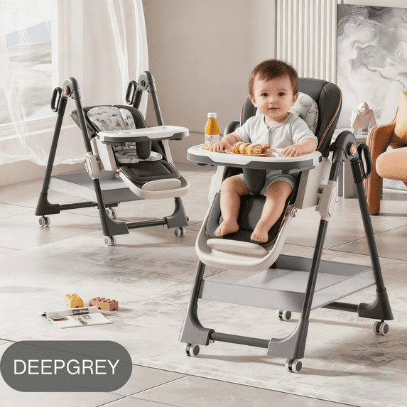 3 in 1 Baby High Chairs,Baby Portable Folding Dining Chairs for 6 Months for Baby and Toddlers,Adjustable Height,PU leather,Pipe Material,Unisex,Black