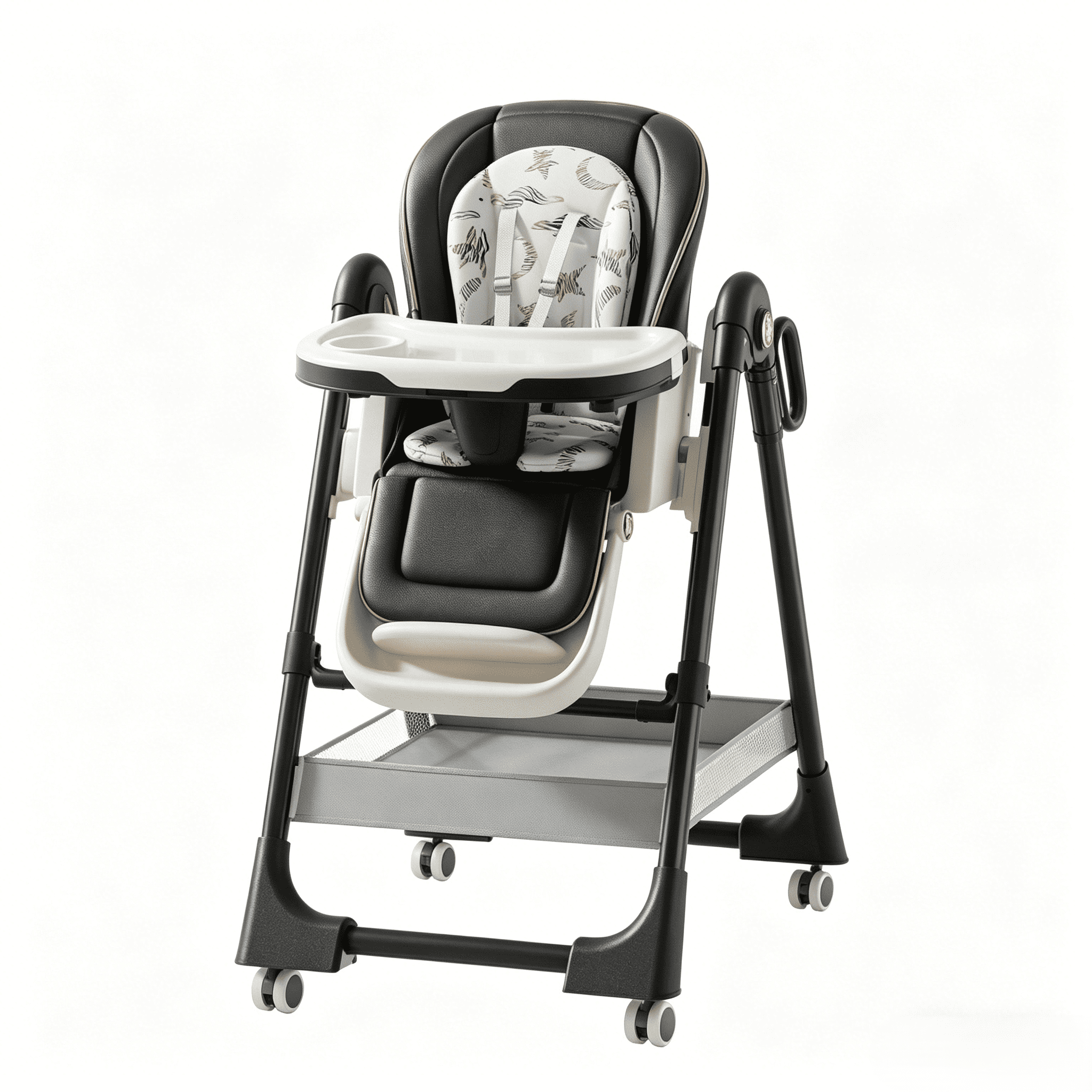 3 in 1 Baby High Chairs,Baby Portable Folding Dining Chairs for 6 Months for Baby and Toddlers,Adjustable Height,PU leather,Pipe Material,Unisex,Black