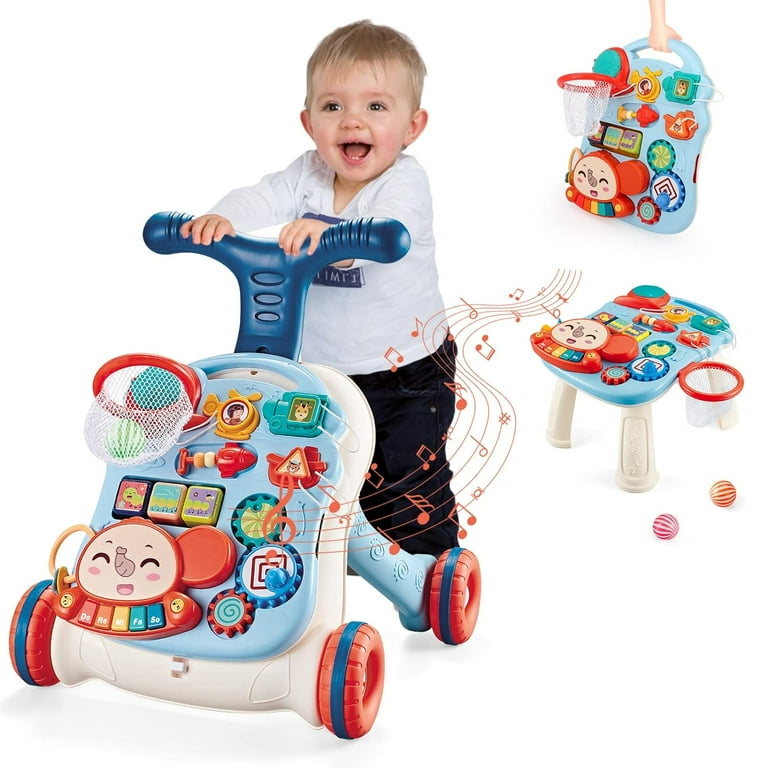 3 in 1 Baby Walker for Girls Boys Sit to Stand Walker Learning Walkers Activity Center Table Educational with Removable Play Panel Weight Gain Design