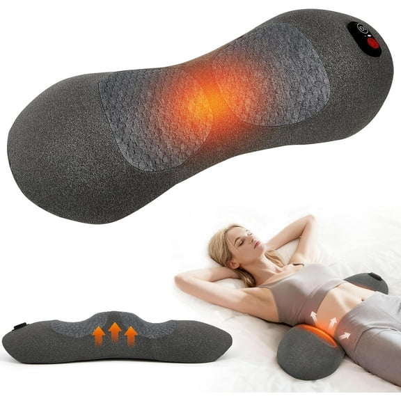 3 in 1 Back Massager, Electric Lumbar Support Pillow with Heat, Vibration and Traction, Back Support Pillow for Lower Back Pain Relief and Spine Support