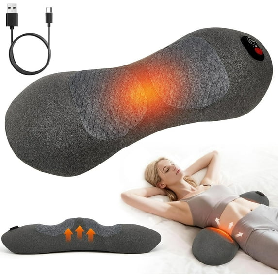 3 in 1 Back Massager, Electric Lumbar Support Pillow with Heat, Vibration and Traction, Back Support Pillow for Lower Back Pain Relief and Spine Support