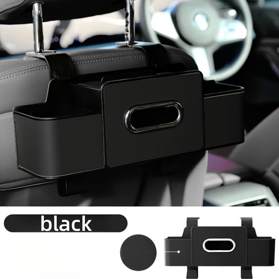 3 in 1 Back Seat Organizer, 2026 Upgraded Multifunctional Car Seat Back Storage Box, Car Organizers and Storage Box with 2 Cup Holders, with Tissue Boxs and Hook, Drink Holder for Car (Black)