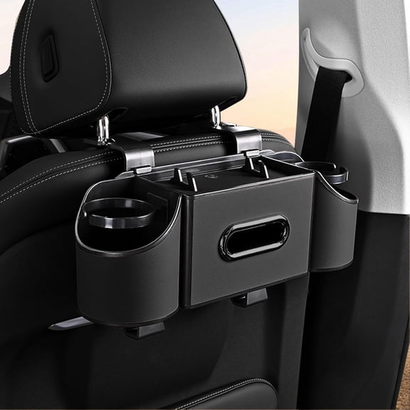 3 in 1 Back Seat Organizer, 2026 Upgraded Multifunctional Car Seat Back Storage Box, Car Organizers and Storage Box with 2 Cup Holders, with Tissue Boxs and Hook, Drink Holder for Car