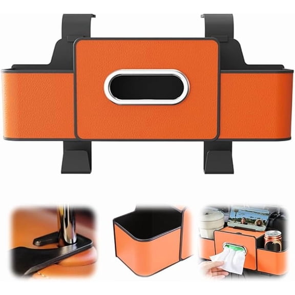 3 in 1 Back Seat Organizer, 2026 Upgraded Multifunctional Car Seat Back Storage Box, Car Organizers and Storage Box with 2 Cup Holders, with Tissue Boxs and Hook, Drink Holder for Car (Orange)