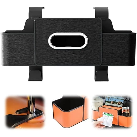 3 in 1 Back Seat Organizer, 2026 Upgraded Multifunctional Car Seat Back Storage Box, Car Organizers and Storage Box with 2 Cup Holders, with Tissue Boxs and Hook, Drink Holder for Car (Black)