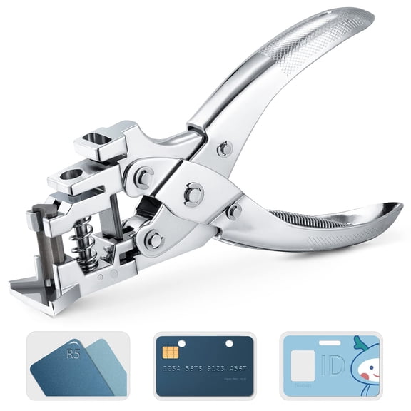 3 in 1 Badge Slot Hole Punch for ID Card: Handheld Card Puncher Suitable for PVC Material, Business Cards and Cardstock(1/8"33/64" Slot Hole, 3/16" Round Hole and R5 Corner Rounder in one)