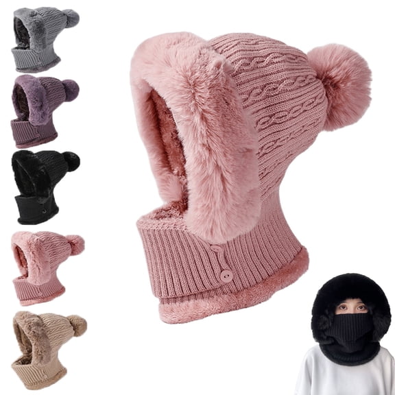3 in 1 Beanie Hat with Scarf and Mask, 2030 New Windproof Balaclava Scarf with Face Cover, Womens Knit Beanie Hat Fleece Lined Winter Scarf Mask Set Snow Caps