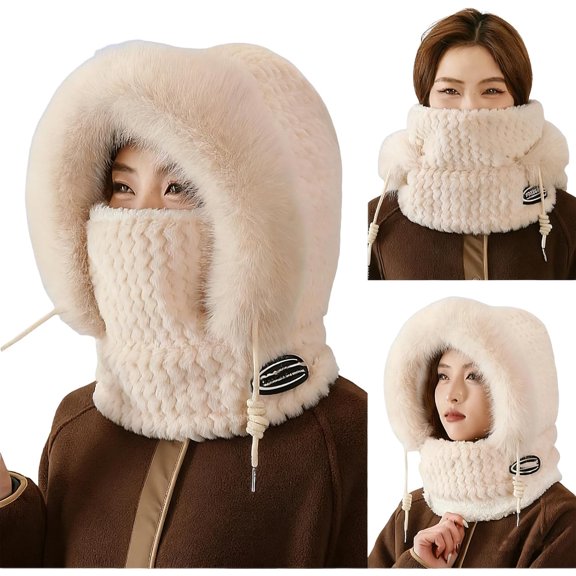 3 in 1 Beanie Hat with Scarf and Mask，Furry Warm Winter Hat with and Ear Protections for Cold Weather Outdoor Activity Skiing Hiking ，Suitable for cold weather.