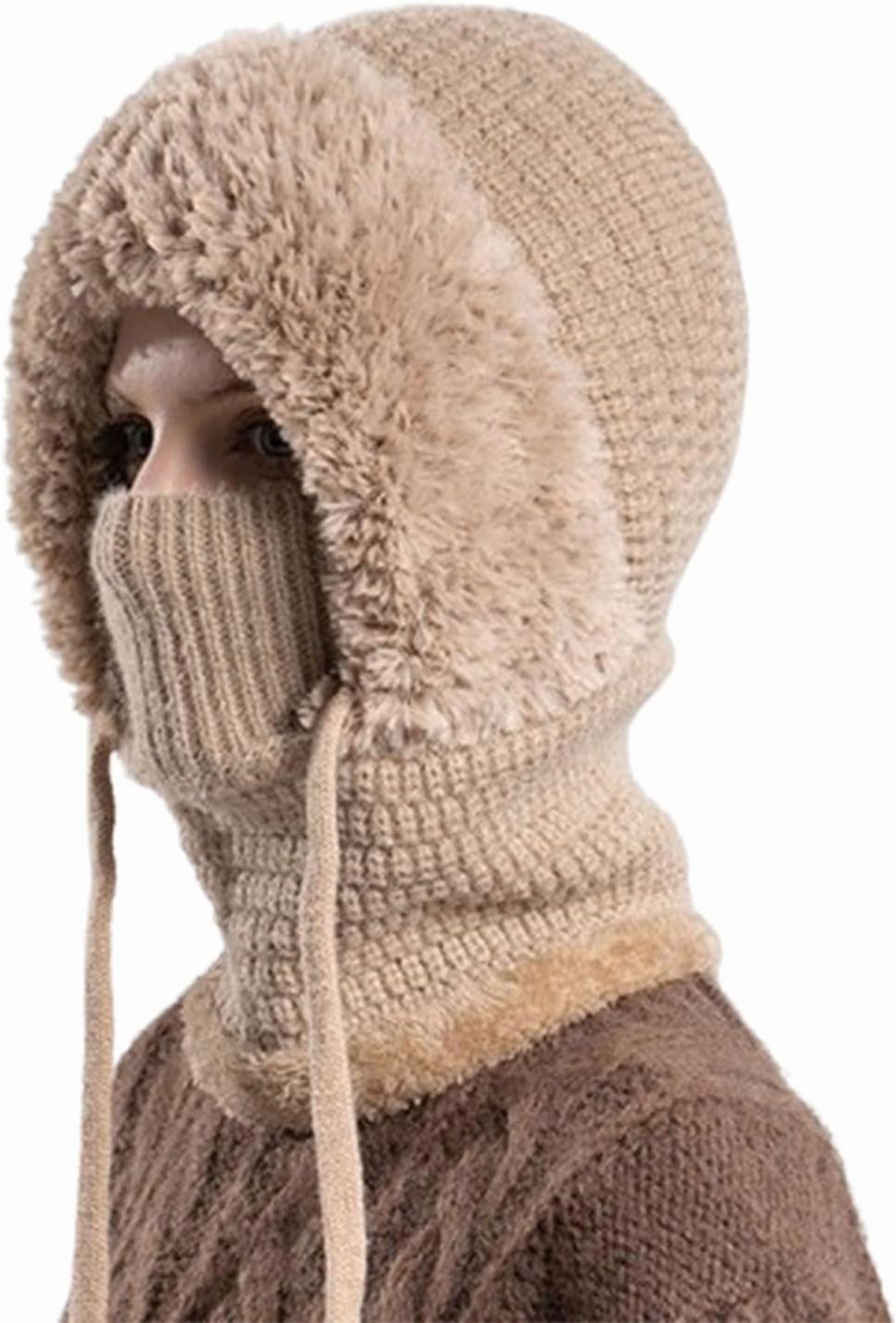 3 in 1 Beanie Hat with Scarf and Mask, Winter Windproof Balaclava, Knitted Fleece Lined Cold Weather Hat for Skiing Snowboarding Hiking Outdoor Activities
