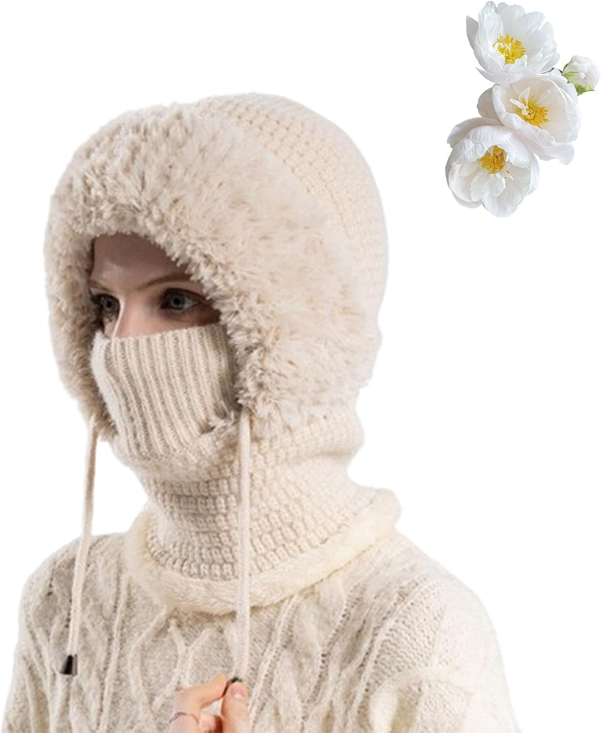 3 in 1 Beanie Hat with Scarf and Mask, Winter Windproof Balaclava, Knitted Fleece Lined Cold Weather Hat for Skiing Snowboarding Hiking Outdoor Activities
