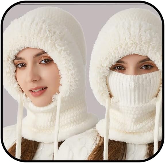 3 in 1 Beanie Hat with Scarf and Mask for Women, Winter Balaclava Ski Mask with Plush Lining, All-Weather Windproof Protection for Skiing, Hiking, and Outdoor Activities
