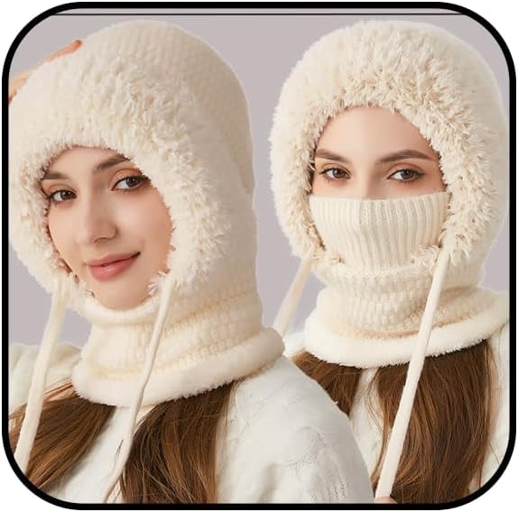 3 in 1 Beanie Hat with Scarf and Mask for Women, Winter Balaclava Ski Mask with Plush Lining, All-Weather Windproof Protection for Skiing, Hiking, and Outdoor Activities